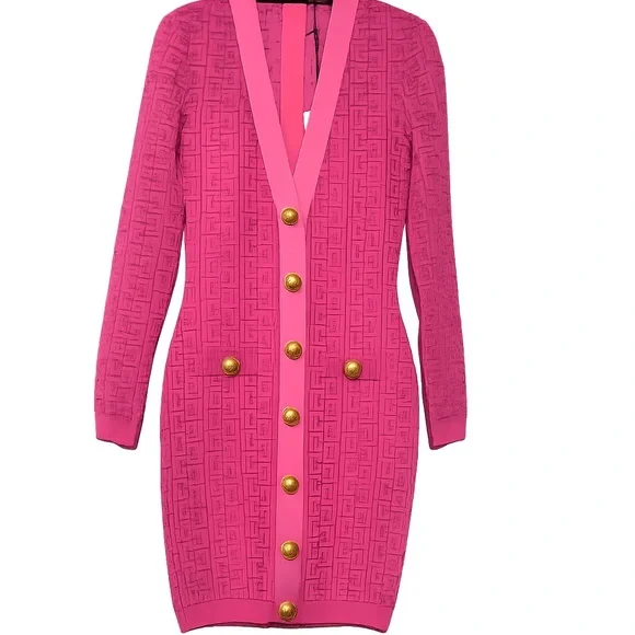 Balmain Fuchsia Cardigan dress with Gold Accents - Picture 8 of 8